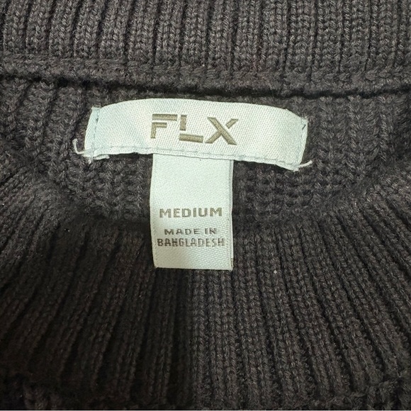 FLX Women’s Black Crewneck Ribbed Sweater Patch Pocket Sz M Classic Grunge - Picture 7 of 11